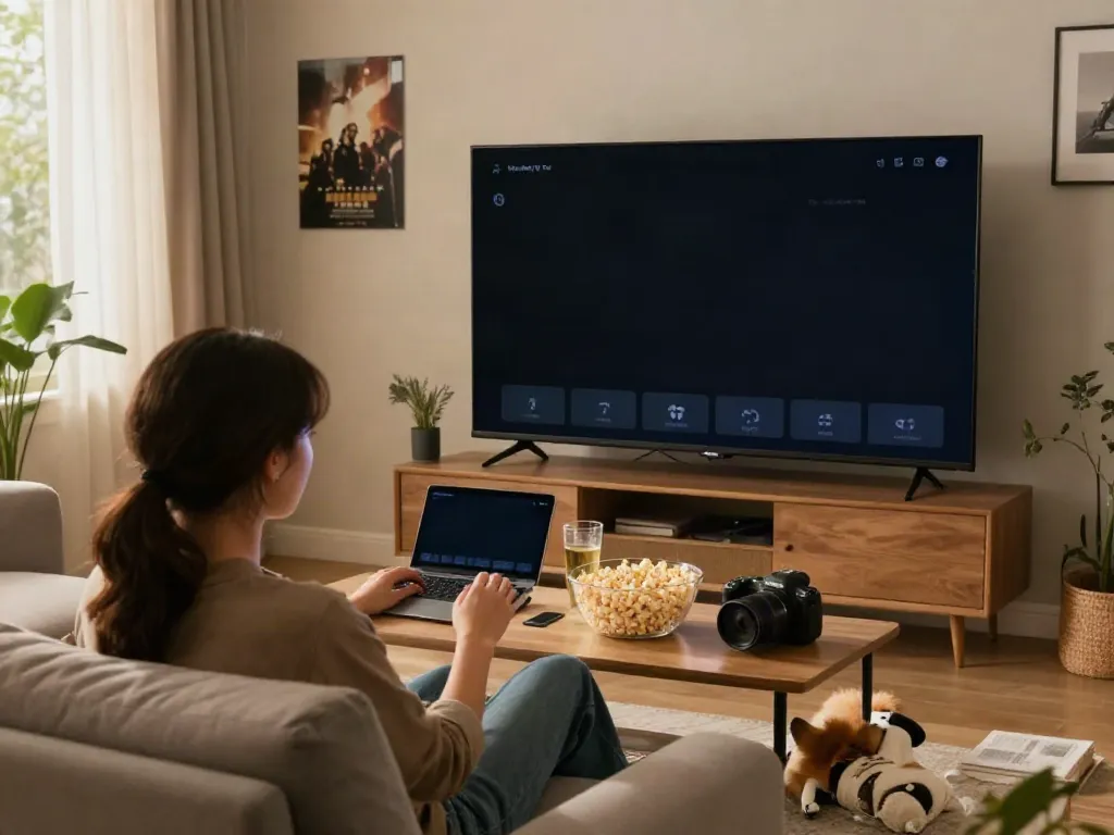 Enjoying the MovieBox Pro App for seamless streaming experience at home.